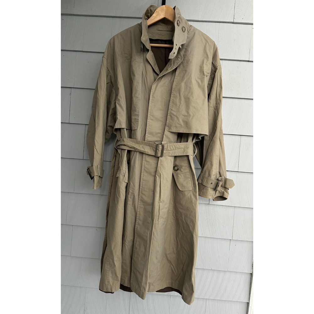 Vintage 90s London Fog Trench Coat Mens 40 Short Khaki Belted Raincoat